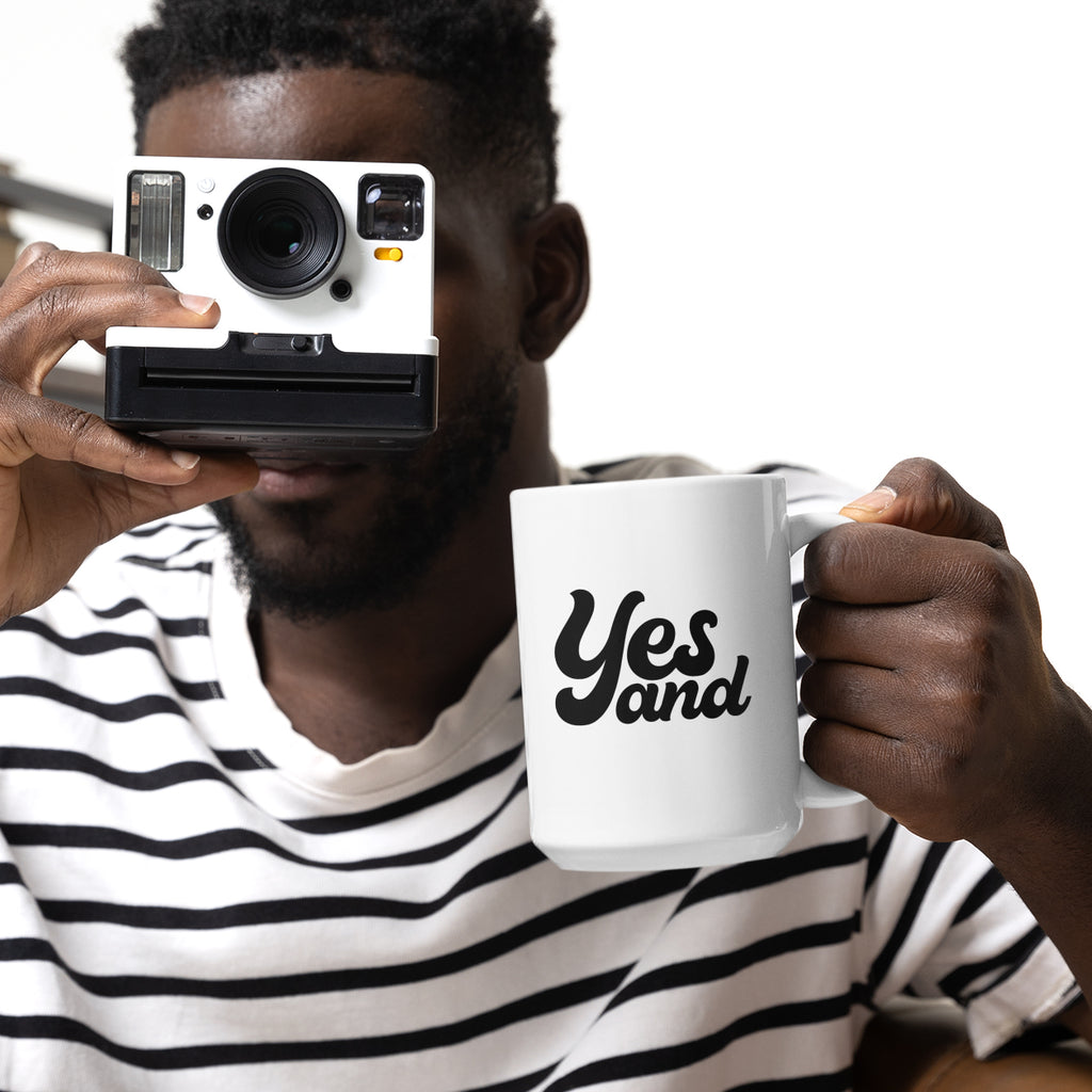 YES AND Mug Script White